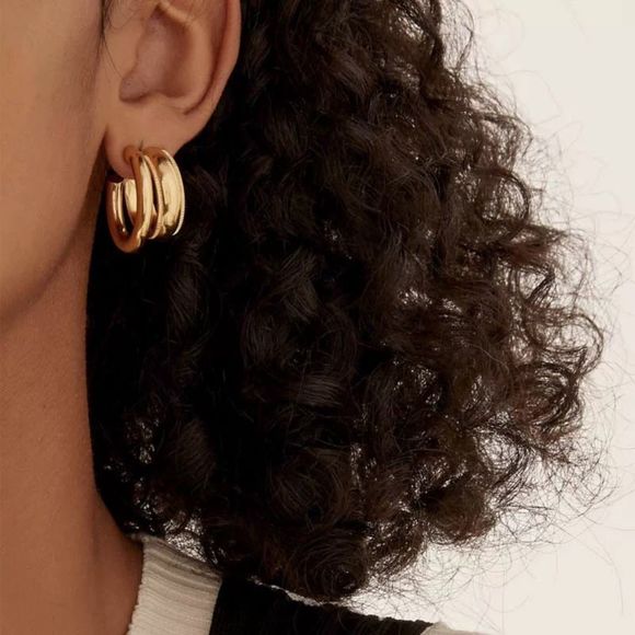 18K Gold Plated Double Hoop Beaded Milgrain Earrings - Picture 1 of 9